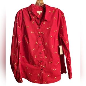 Charter Club Women red  button down top size large NWT